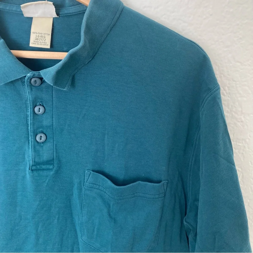 LL Bean‎ 100% Pima Cotton Blue Green Polo, Size L-Reg